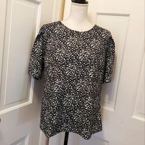 Melloday Black & White Floral Print Knit Top Size XL Classic